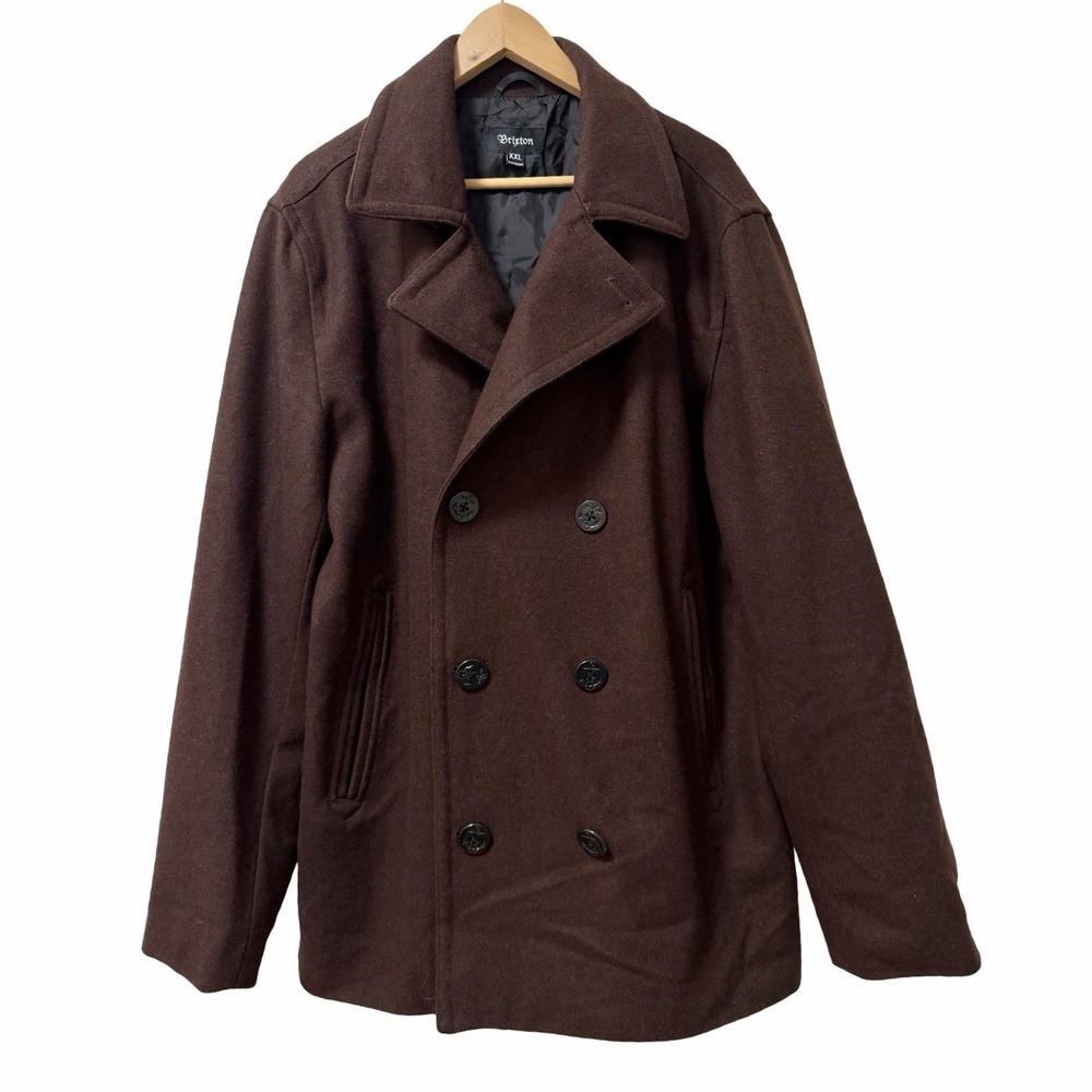 Brixton Mens Wool Blend Double Breasted Mid Length Pea Coat Size XXL Dark Brown